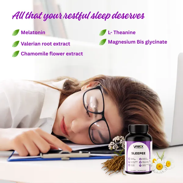VREEX_SLEEPEE_with_Natural_Ingredients_Melatonin,_Valerian_Root,_Chamomile,_L-Theanine_&_Magnesium_Bisglycinate__Relax_&_Sleep_Support_(60_Veg_Capsules)