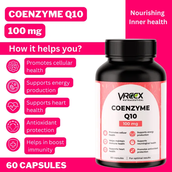 VREEX_Coenzyme_Q10_(CoQ10)_100_mg_with_Piperine,_Supports_Heart_Health,_Boost_Energy_Production_and_Antioxidant_Protection_(60_Capsules)