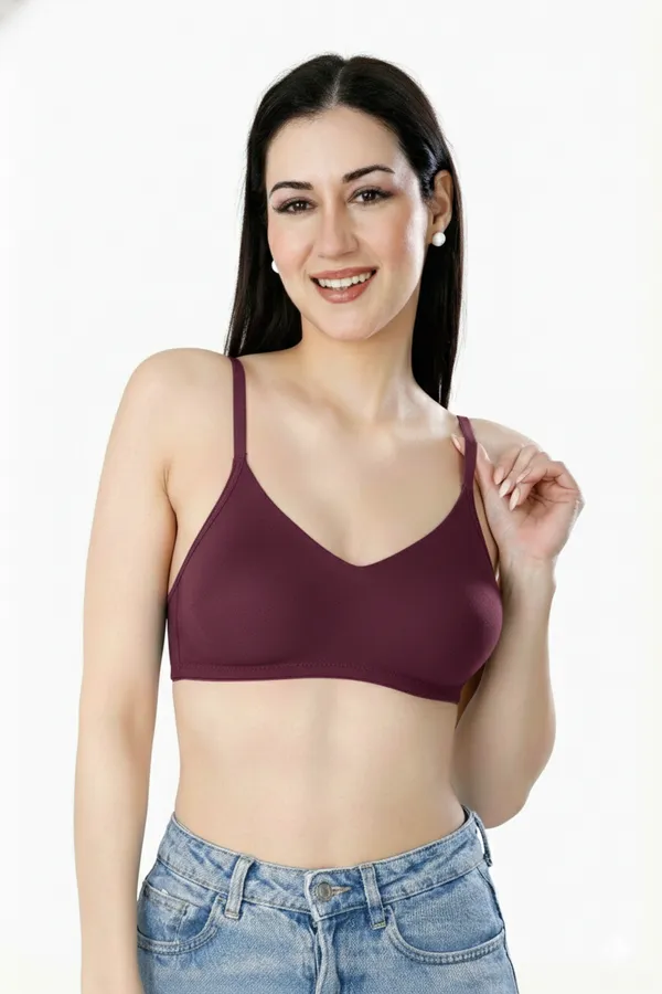 WINE_Pc_Soft_Cotton_Everyday_T_Shirt_Bra_For_Women