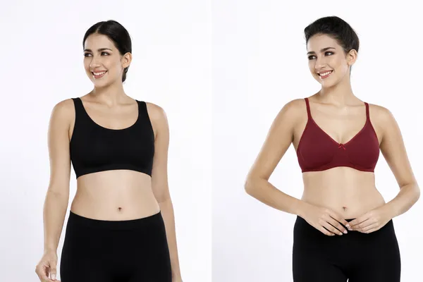 Maroon_And_Black_Cotton_Lycra_Side_Support_Bra_For_Women