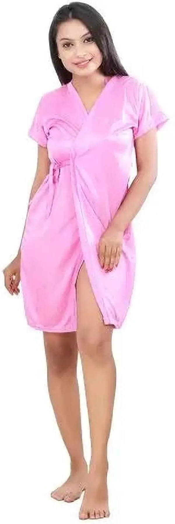 Pink_Regular_Satin_Solid_Lingerie_Robe_Set_For_Women