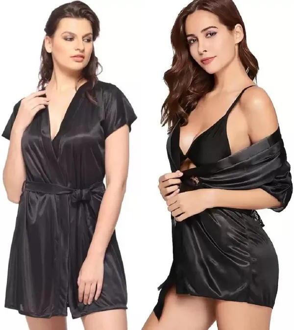 Black_Satin_Regular_Robe_And_Lingerie_Set_For_Women
