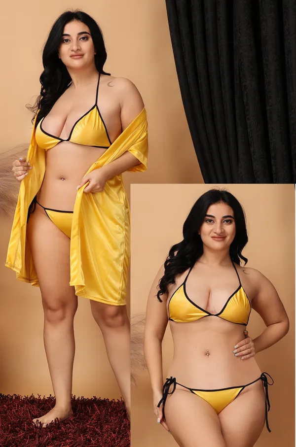 Yellow_Satin_Regular_Robe_And_Lingerie_Set_For_Women