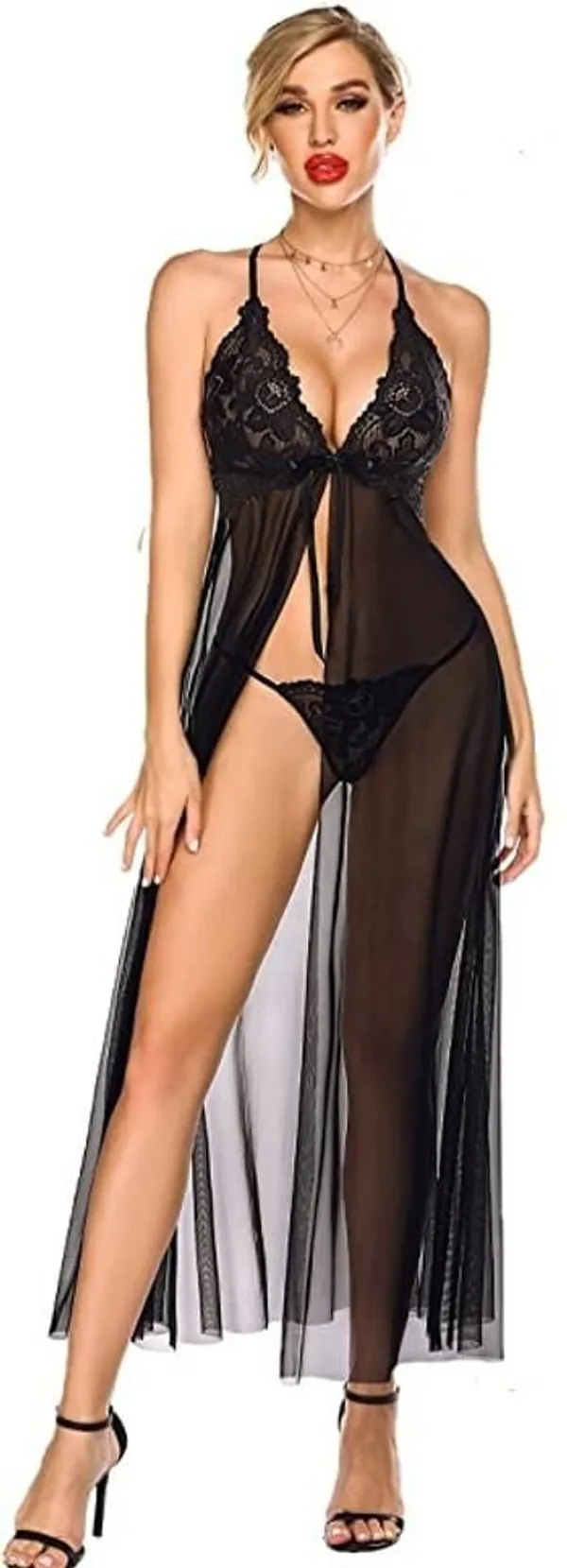 Black_Net_Regular_Robe_And_Lingerie_Set_For_Women