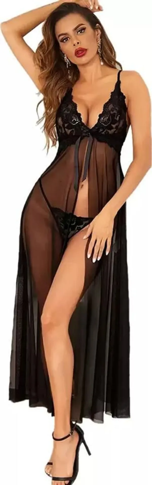 Black_Net_Regular_Robe_And_Lingerie_Set_For_Women