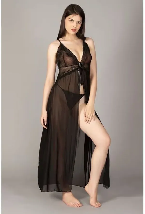 Black_Net_Regular_Robe_And_Lingerie_Set_For_Women