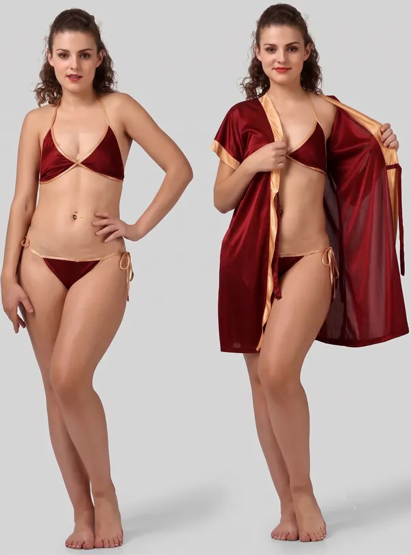Gold_Satin_Regular_Robe_And_Lingerie_Set_For_Women