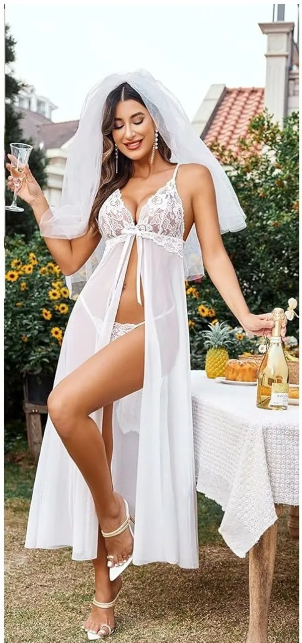 White_Regular_Net_Self_Design_Sleepwear_Set_For_Women