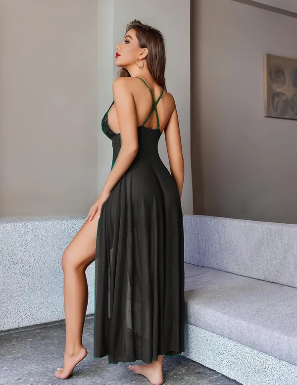 Black_Regular_Net_Self_Design_Sleepwear_Set_For_Women