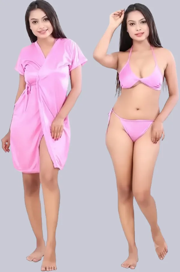 Pink_Regular_Satin_Solid_Lingerie_Robe_Set_For_Women