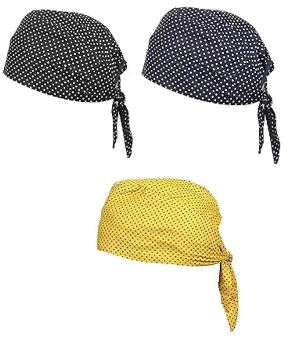 Multicolor_Pure_Cotton_Polka_Dot_Patka_Durag_Skull_Cap_Adjustable_Sweat_Wicking_Headband/Helmet_Liner_For_Riders,_Sports_And_Chemo_For_Unisex_Pack_Of_3