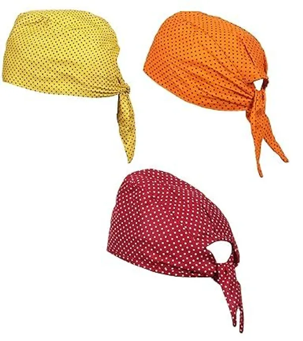 Multicolor_Pure_Cotton_Polka_Dot_Patka_Durag_Skull_Cap_Adjustable_Sweat_Wicking_Headband/Helmet_Liner_For_Riders,_Sports_And_Chemo_For_Unisex_Pack_Of_3