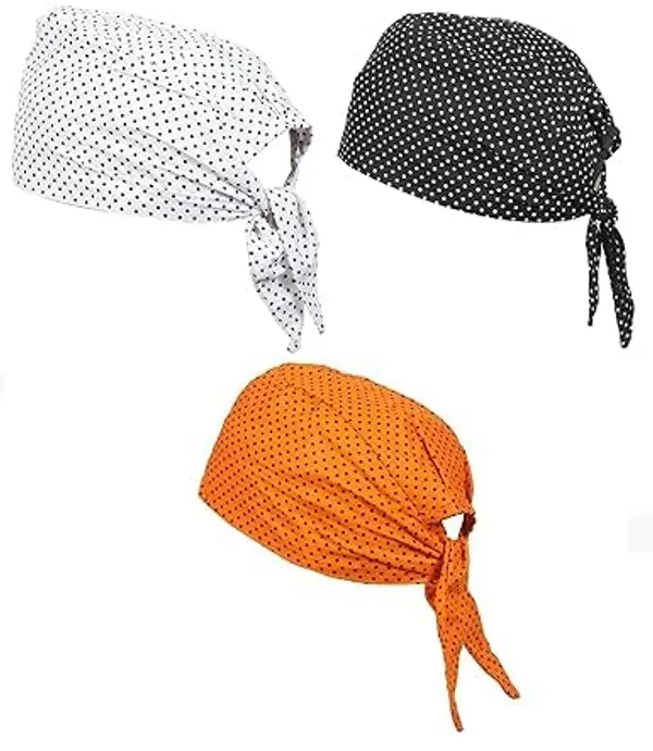 Multicolor_Pure_Cotton_Polka_Dot_Patka_Durag_Skull_Cap_Adjustable_Sweat_Wicking_Headband/Helmet_Liner_For_Riders,_Sports_And_Chemo_For_Unisex_Pack_Of_3