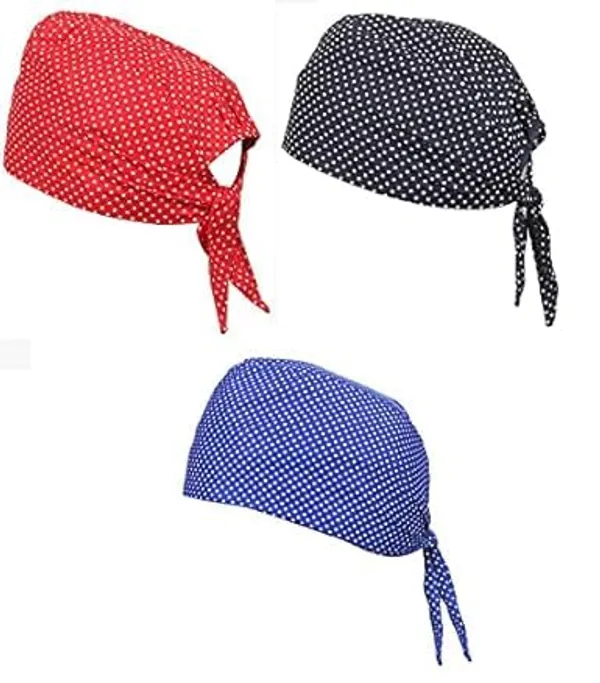 Multicolor_Pure_Cotton_Polka_Dot_Patka_Durag_Skull_Cap_Adjustable_Sweat_Wicking_Headband/Helmet_Liner_For_Riders,_Sports_And_Chemo_For_Unisex_Pack_Of_3
