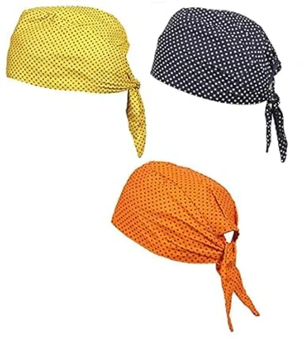 Multicolor_Pure_Cotton_Polka_Dot_Patka_Durag_Skull_Cap_Adjustable_Sweat_Wicking_Headband/Helmet_Liner_For_Riders,_Sports_And_Chemo_For_Unisex_Pack_Of_3