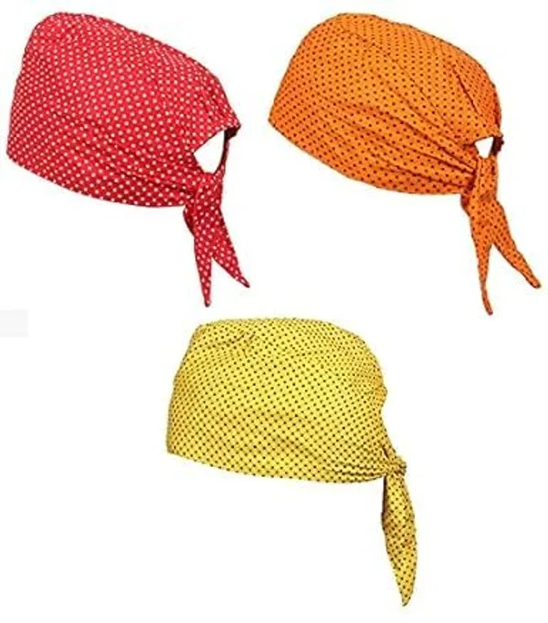 Multicolor_Pure_Cotton_Polka_Dot_Patka_Durag_Skull_Cap_Adjustable_Sweat_Wicking_Headband/Helmet_Liner_For_Riders,_Sports_And_Chemo_For_Unisex_Pack_Of_3