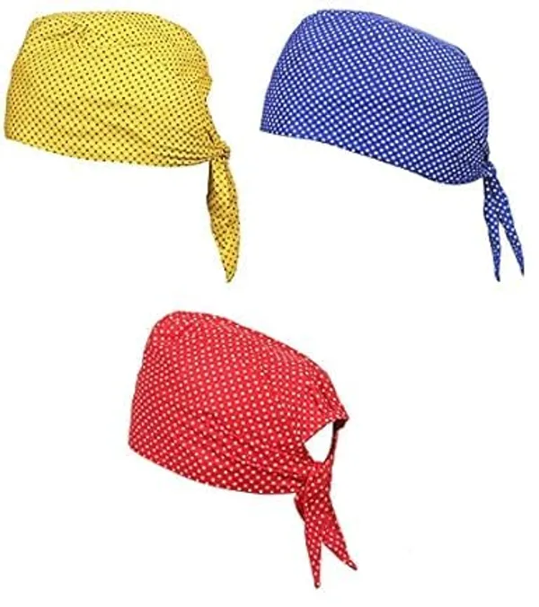 Multicolor_Pure_Cotton_Polka_Dot_Patka_Durag_Skull_Cap_Adjustable_Sweat_Wicking_Headband/Helmet_Liner_For_Riders,_Sports_And_Chemo_For_Unisex_Pack_Of_3