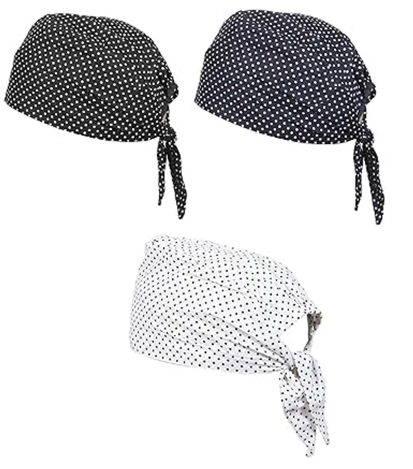 Multicolor_Pure_Cotton_Polka_Dot_Patka_Durag_Skull_Cap_Adjustable_Sweat_Wicking_Headband/Helmet_Liner_For_Riders,_Sports_And_Chemo_For_Unisex_Pack_Of_3