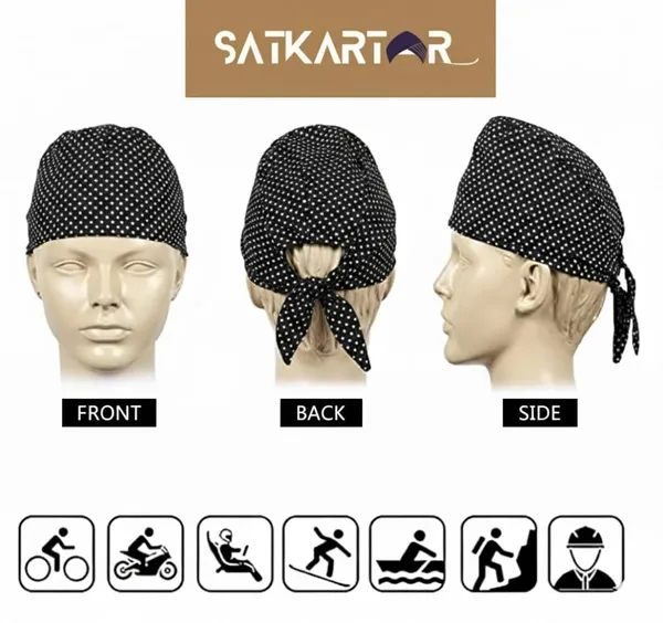 Multicolor_Pure_Cotton_Polka_Dot_Patka_Durag_Skull_Cap_Adjustable_Sweat_Wicking_Headband/Helmet_Liner_For_Riders,_Sports_And_Chemo_For_Unisex_Pack_Of_3