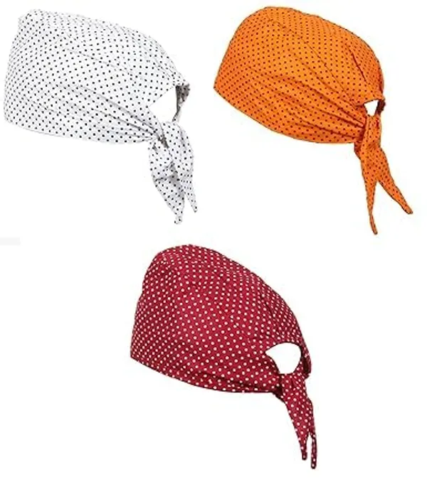 Multicolor_Pure_Cotton_Polka_Dot_Patka_Durag_Skull_Cap_Adjustable_Sweat_Wicking_Headband/Helmet_Liner_For_Riders,_Sports_And_Chemo_For_Unisex_Pack_Of_3