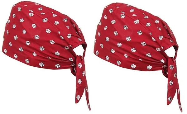 Maroon_And_Maroon_Khanda_Printed_Cotton_Adjustable_Patka_Soft_And_Breathable_Head_Wrap_With_Tie_Straps_Head_Cover_For_Unisex_Pack_Of_2