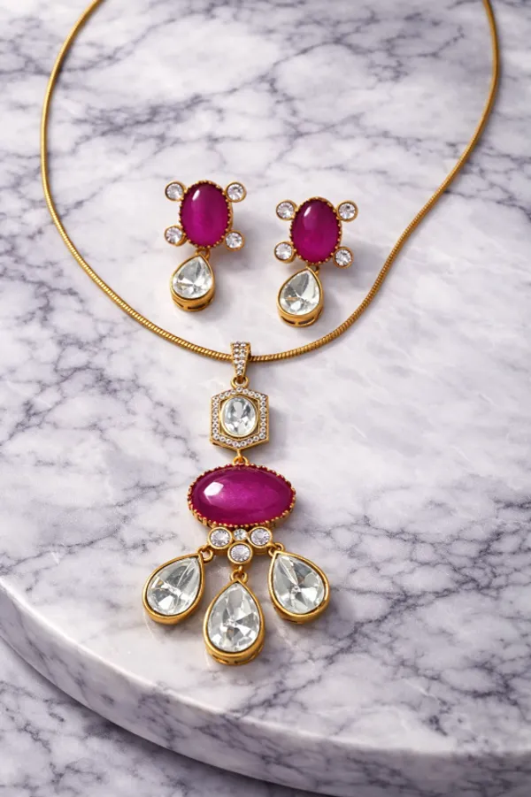 Pink_Barss_Trendy_Necklace_Set_With_Earrings_For_Women