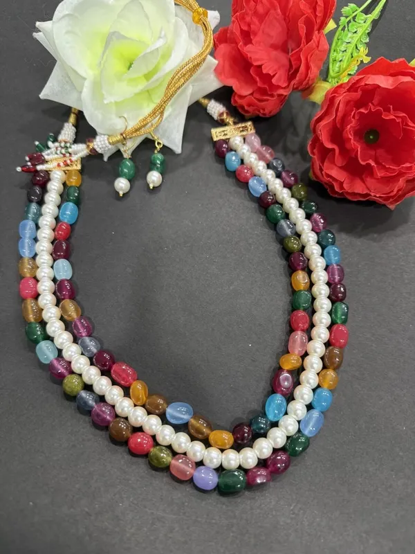 Multicolor_Beads_&_White_Pearl_Mala_with_Matching_Earrings_For_Women