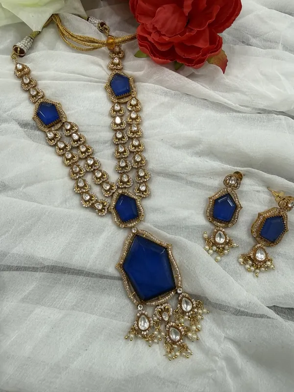 Blue_Star_Design_Antique_Piece_Stone_Long_Necklace_&_Earring_Set_For_Women