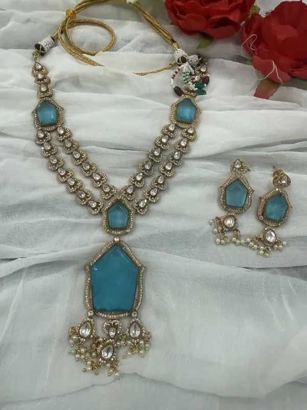 Sky_Blue_Star_Design_Antique_Piece_Stone_Long_Necklace_&_Earring_Set_For_Women