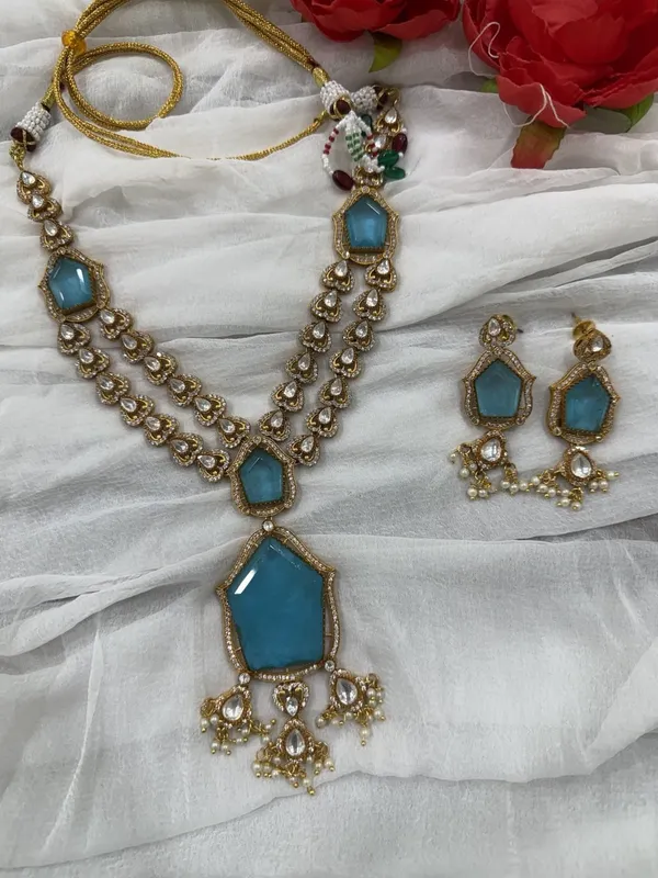 Sky_Blue_Star_Design_Antique_Piece_Stone_Long_Necklace_&_Earring_Set_For_Women