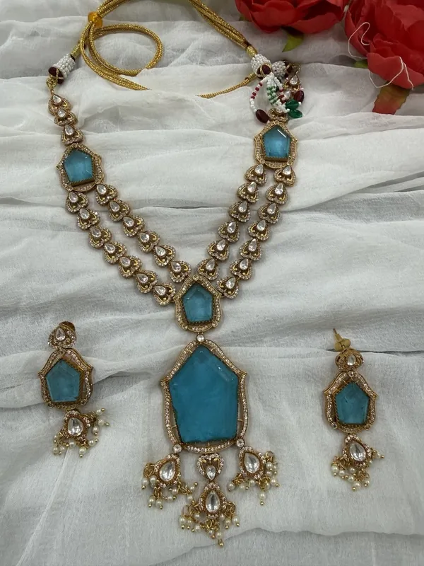 Sky_Blue_Star_Design_Antique_Piece_Stone_Long_Necklace_&_Earring_Set_For_Women