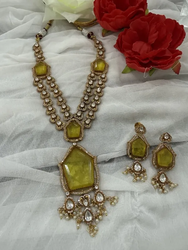 Yellow_Star_Design_Antique_Piece_Stone_Long_Necklace_&_Earring_Set_For_Women
