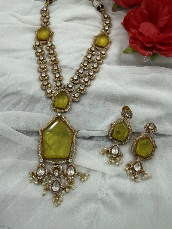 Yellow_Star_Design_Antique_Piece_Stone_Long_Necklace_&_Earring_Set_For_Women
