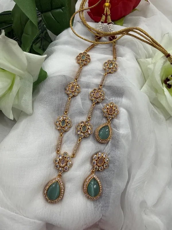 Mint_Green_Kundan_Stone_Long_Necklace_with_Earrings_Set_For_Women