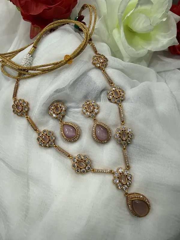 Pink_Kundan_Stone_Long_Necklace_with_Earrings_Set_For_Women