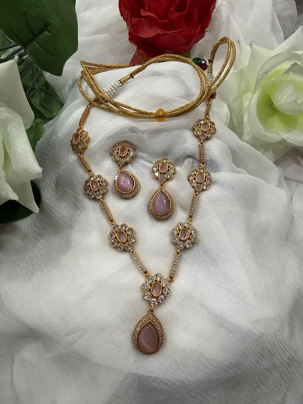 Pink_Kundan_Stone_Long_Necklace_with_Earrings_Set_For_Women