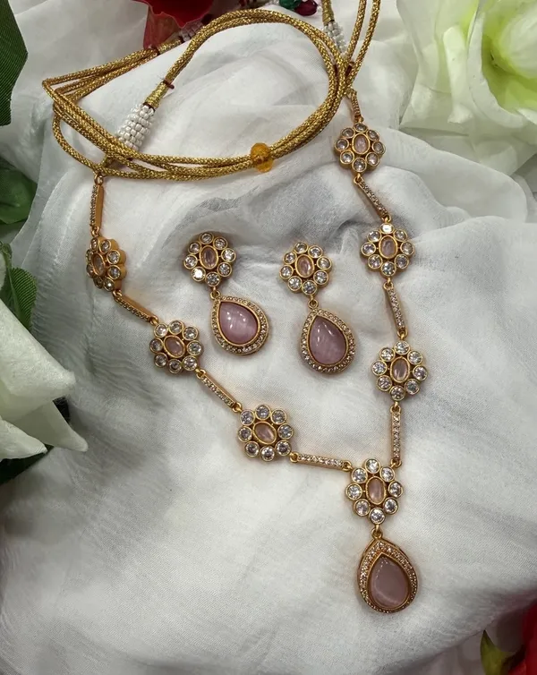 Pink_Kundan_Stone_Long_Necklace_with_Earrings_Set_For_Women