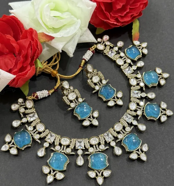 Blue_Apple_Design_Antique_Piece_Stone_Necklace_&_Earring_Set_For_Women