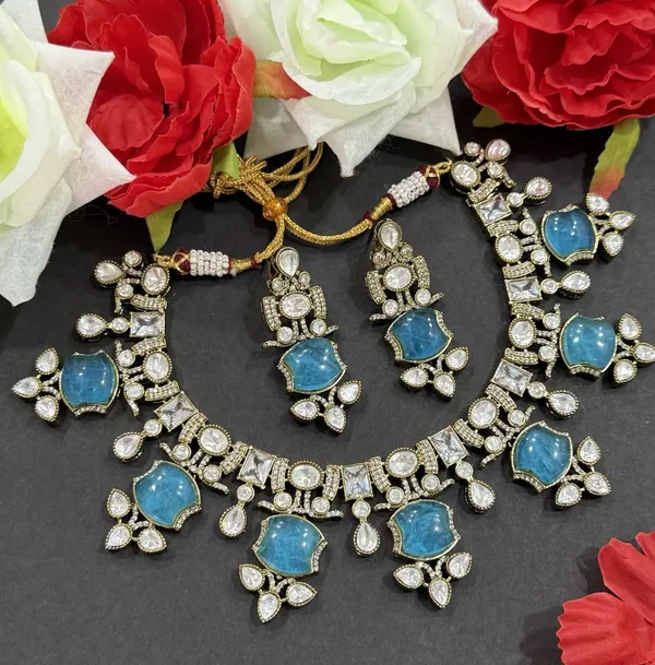 Blue_Apple_Design_Antique_Piece_Stone_Necklace_&_Earring_Set_For_Women