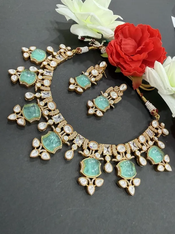 Mint_Green_Apple_Design_Antique_Piece_Stone_Necklace_&_Earring_Set_For_Women