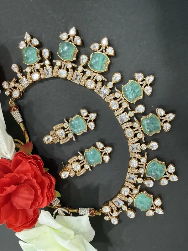 Mint_Green_Apple_Design_Antique_Piece_Stone_Necklace_&_Earring_Set_For_Women