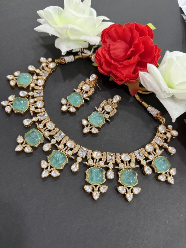 Mint_Green_Apple_Design_Antique_Piece_Stone_Necklace_&_Earring_Set_For_Women