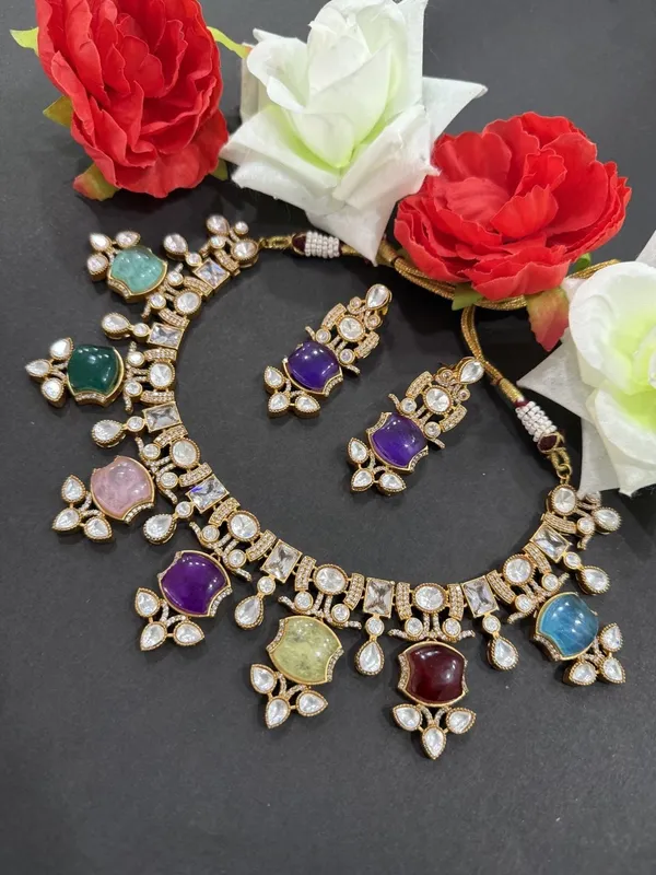 Multicolor__Apple_Design_Antique_Piece_Stone_Necklace_&_Earring_Set_For_Women