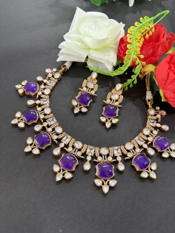 Purple_Apple_Design_Antique_Piece_Stone_Necklace_&_Earring_Set_For_Women