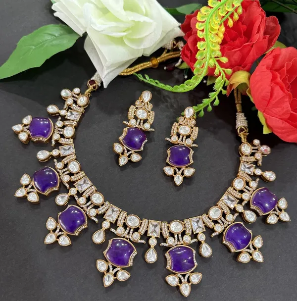 Purple_Apple_Design_Antique_Piece_Stone_Necklace_&_Earring_Set_For_Women