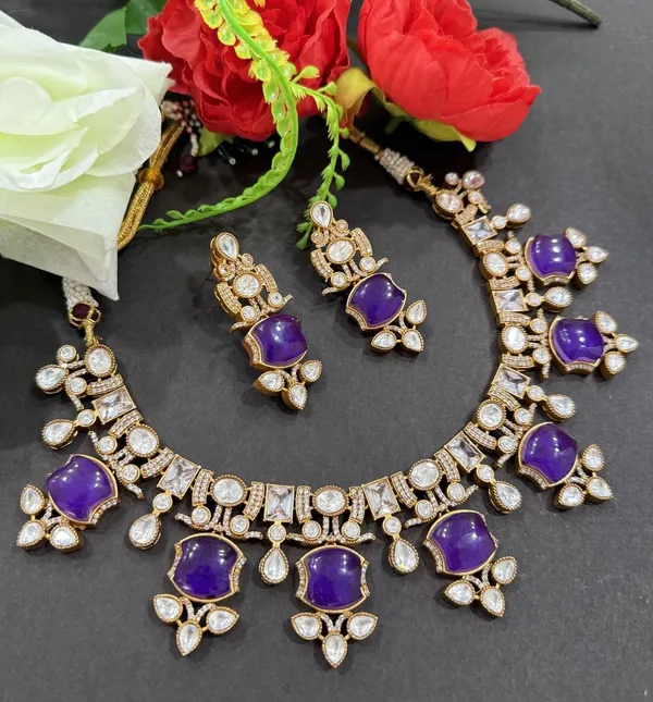 Purple_Apple_Design_Antique_Piece_Stone_Necklace_&_Earring_Set_For_Women