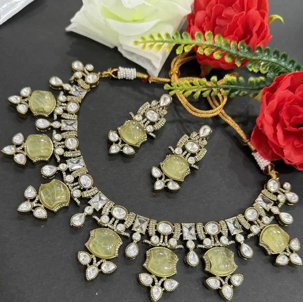 Yellow_Apple_Design_Antique_Piece_Stone_Necklace_&_Earring_Set_For_Women