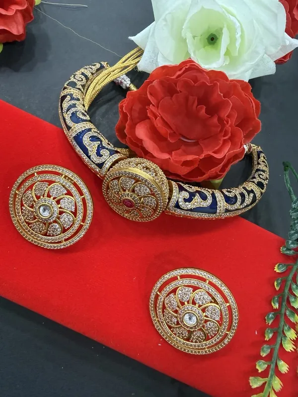 Royal_Blue_Enamel_Choker_Necklace_Set_with_Stud_Earrings_For_Women