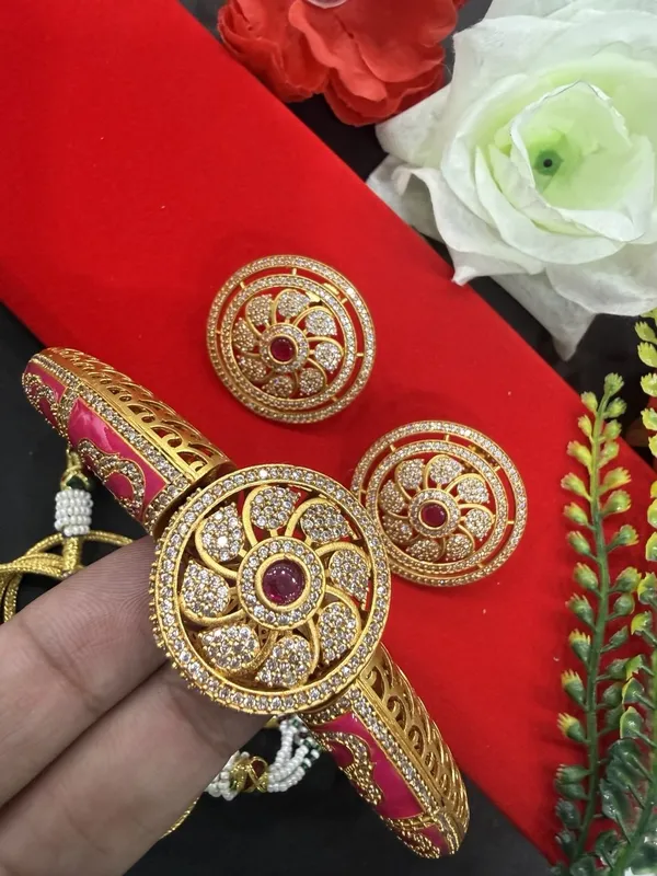 Royal_Pink_Enamel_Choker_Necklace_Set_with_Stud_Earrings_For_Women