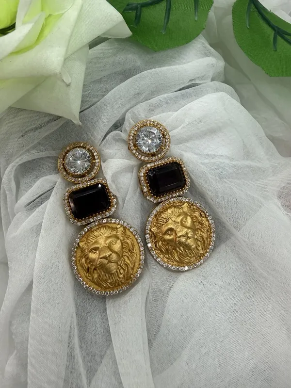 Blue_Luxury_Lion_Face_Coin_with__Crystal_Stones_Earrings__For_Women